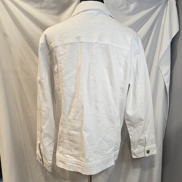 DG2 Diane Gilman White Rhinestone Jacket Size 1X Button-up Pockets Cotton Romie - Picture 6 of 8